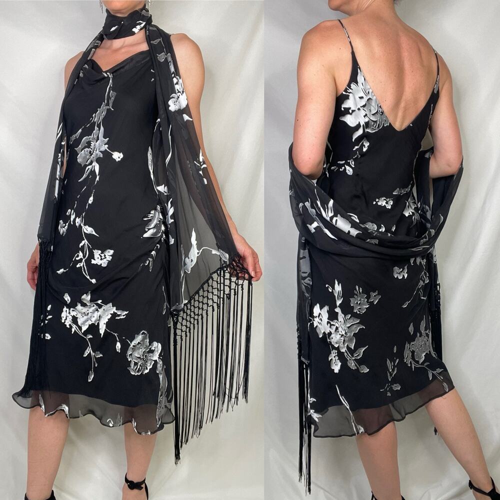 Alex Evenings beaded floral silk slip dress with matching scarf formal cocktail - Picture 15 of 17